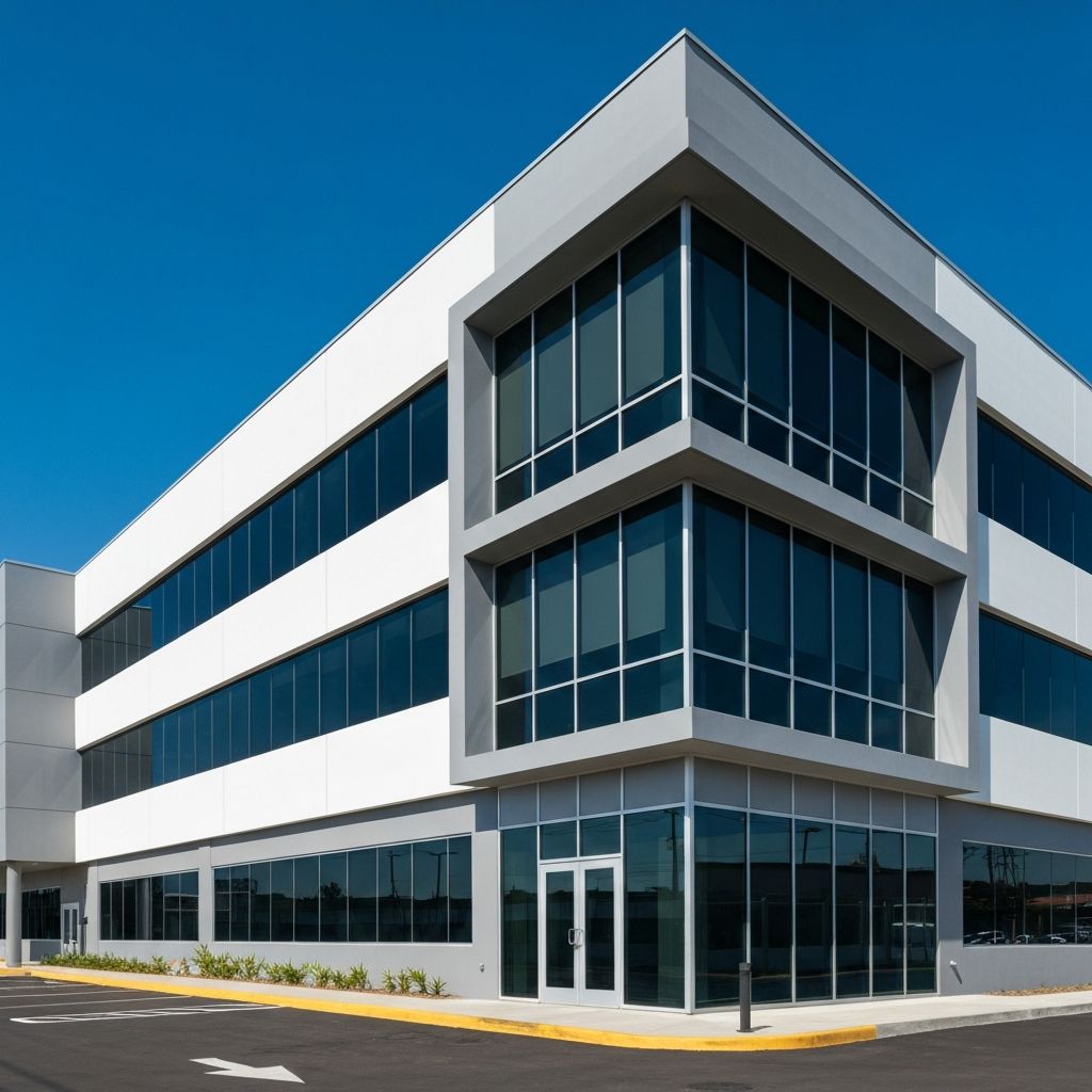 Commercial building with large PVC glass windows
