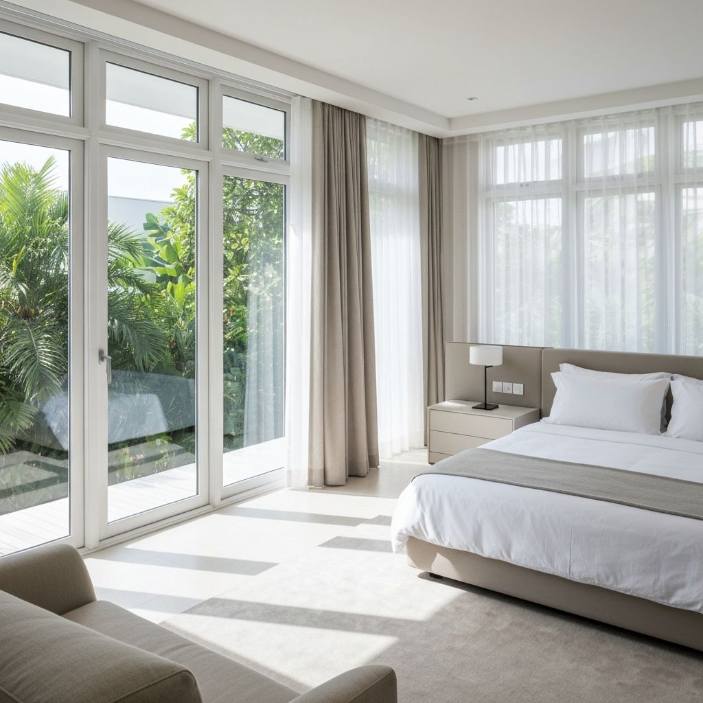 Luxury bedroom with guillotine PVC windows